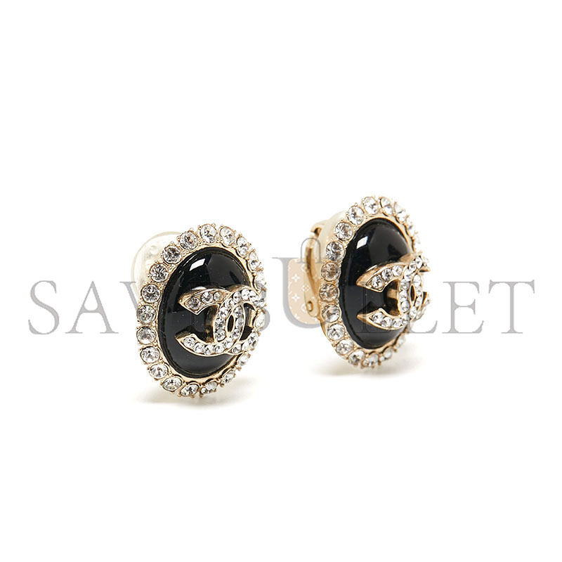 Ch**el cc crystal resin gold tone clip on earrings